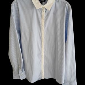 Lands End Women's Blue Stripped Button Up Blouse
